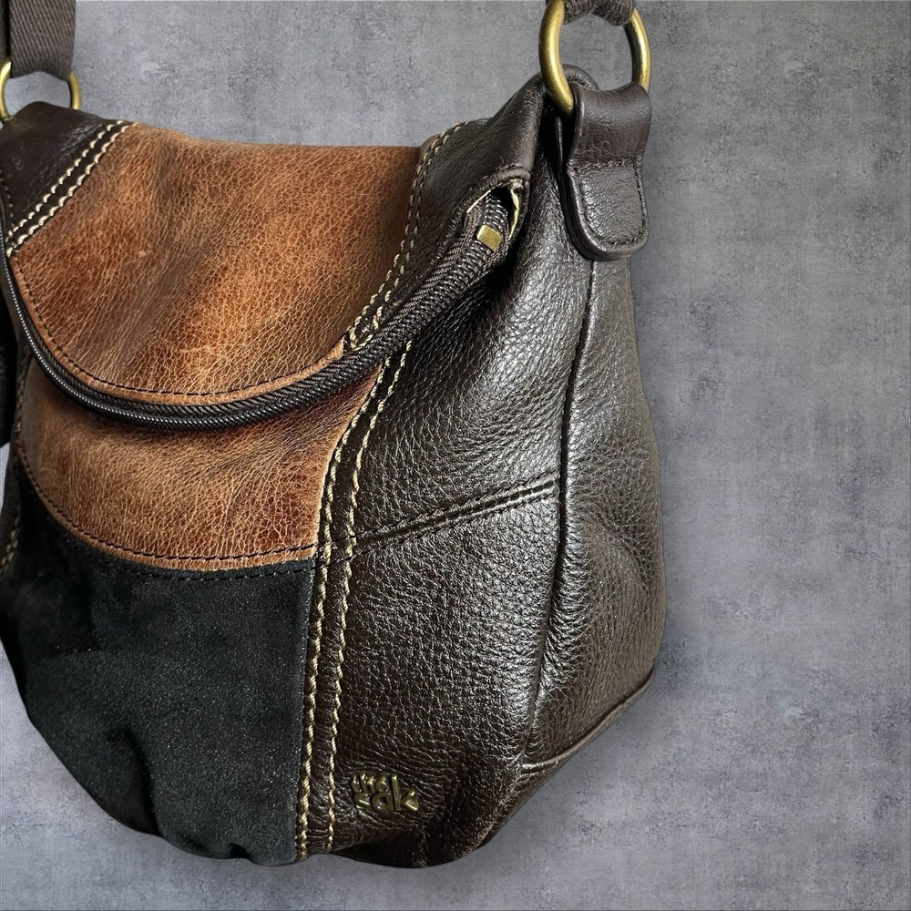 Vintage The Sak Deena Leather Fold over Flap Crossbody Bag Purse Patchwork‎ Y2K - Picture 2 of 10